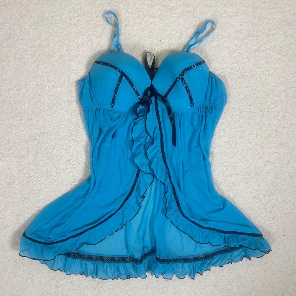 Per Lei Y2K Blue and Black Front Tie Scene Slip